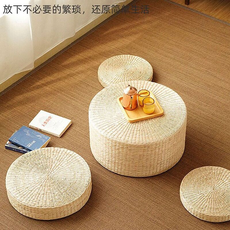 Cross-Border! Wholesale In-Stock Hotel Large Floor Cushions, Meditation Cushions, Japanese-Style Thickened Round Straw Mats