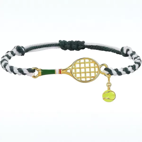 Cross-Border European and American Style Copper-Plated 14K Gold Tennis Racket Woven Bracelet, Sporty Couple Style, Light Luxury Design Jewelry