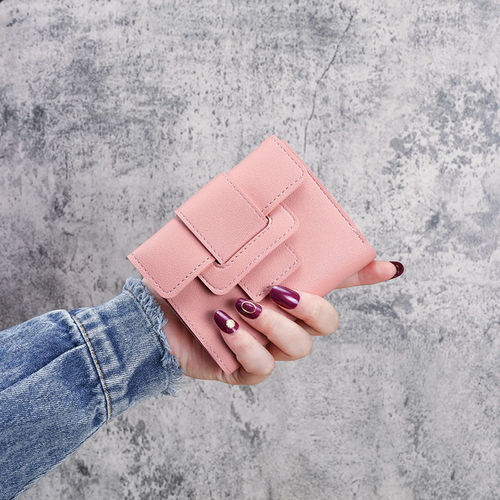 Simple wallet for women, girly heart folding short coin purse, fashionable mini student cute card holder, dual purpose wallet