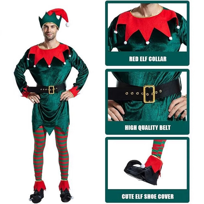 Navidad ropa para niños y niñas ropa para padres e hijos Cosplay lindo elfo verde payaso traje de rendimiento