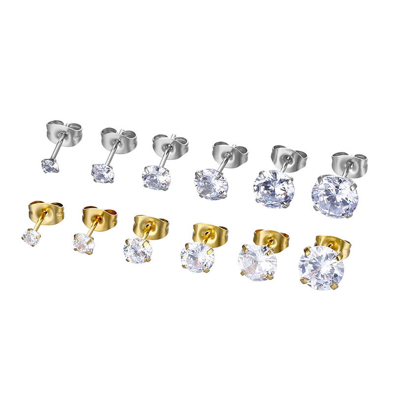 Simple Style Geometric Stainless Steel Inlaid Zircon Ear Studs 1 Piece