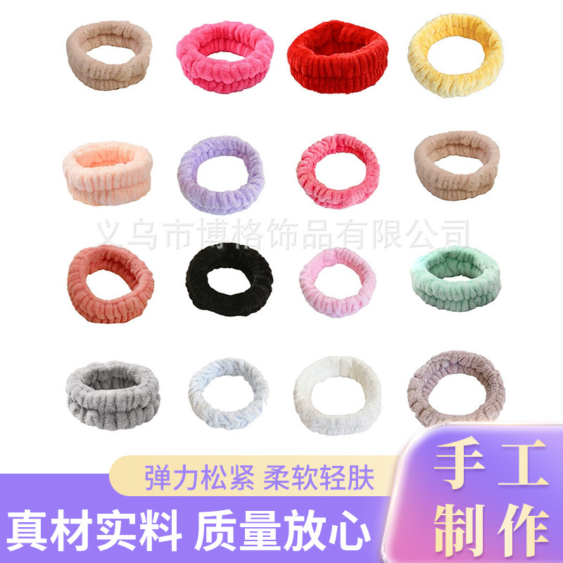 Diadema y Muñequeras de Franela de Poliéster Color Sólido Suave para Lavado de Cara y Maquillaje