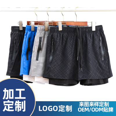 motion shorts Quick drying ventilation Marathon run Bodybuilding train False two shorts OEM logo customized