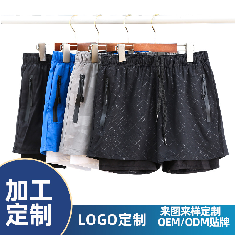 motion shorts Quick drying ventilation Marathon run Bodybuilding train False two shorts OEM logo customized
