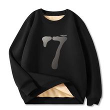 加绒卫衣男无帽潮流数字宽松大码男装外套2025冬季圆领加厚衣服12