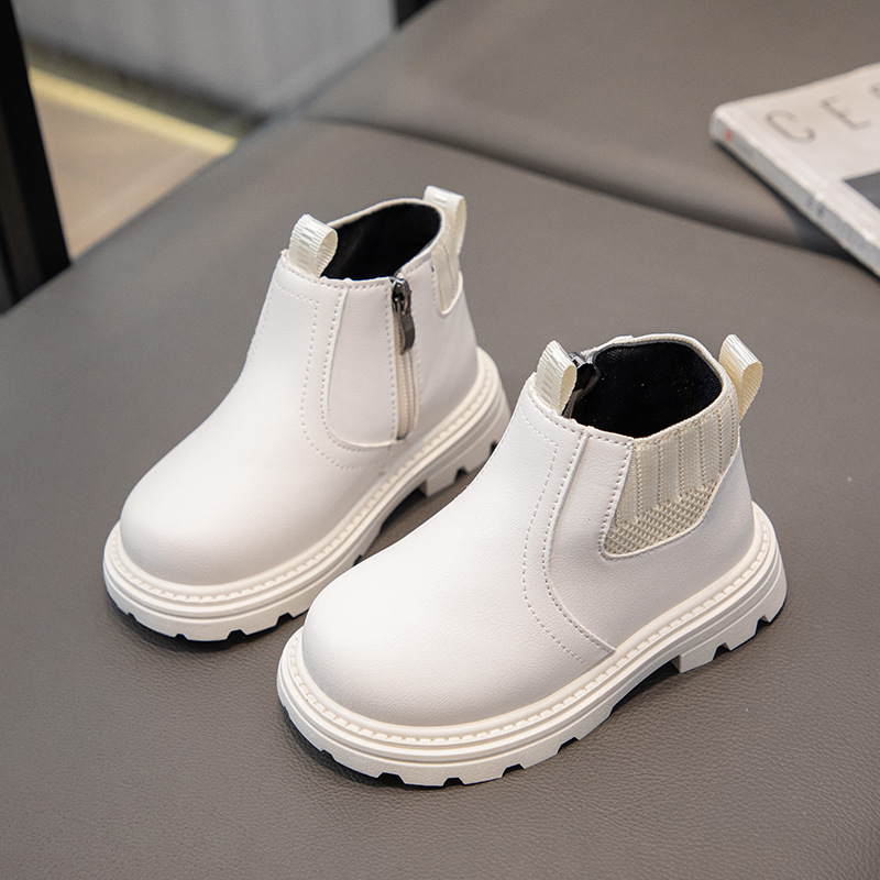 Bottes courtes en cuir pour garçons et filles Martin pour enfants, bottes simples à la mode de style britannique, automne et hiver 2024_voghion.com