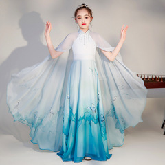 兒童古箏演出服國學服女夏季薄款小女孩中國風古典舞合唱團表演服