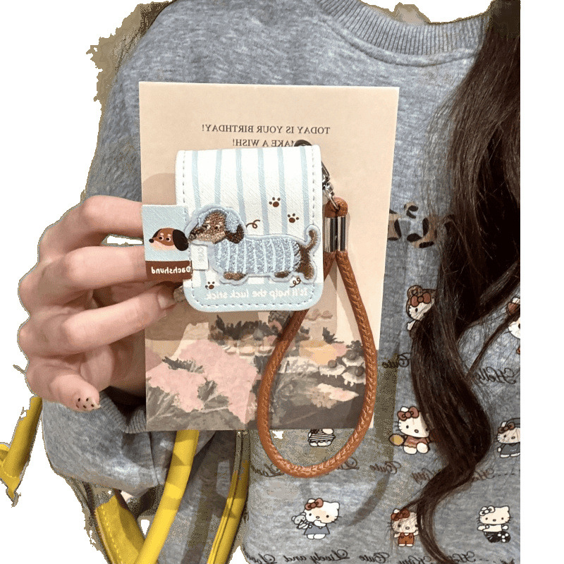 Perro salchicha bordado a rayas azul y blanco japonés y coreano para Airpods4/3 funda protectora para auriculares 2pro tres generaciones nicho