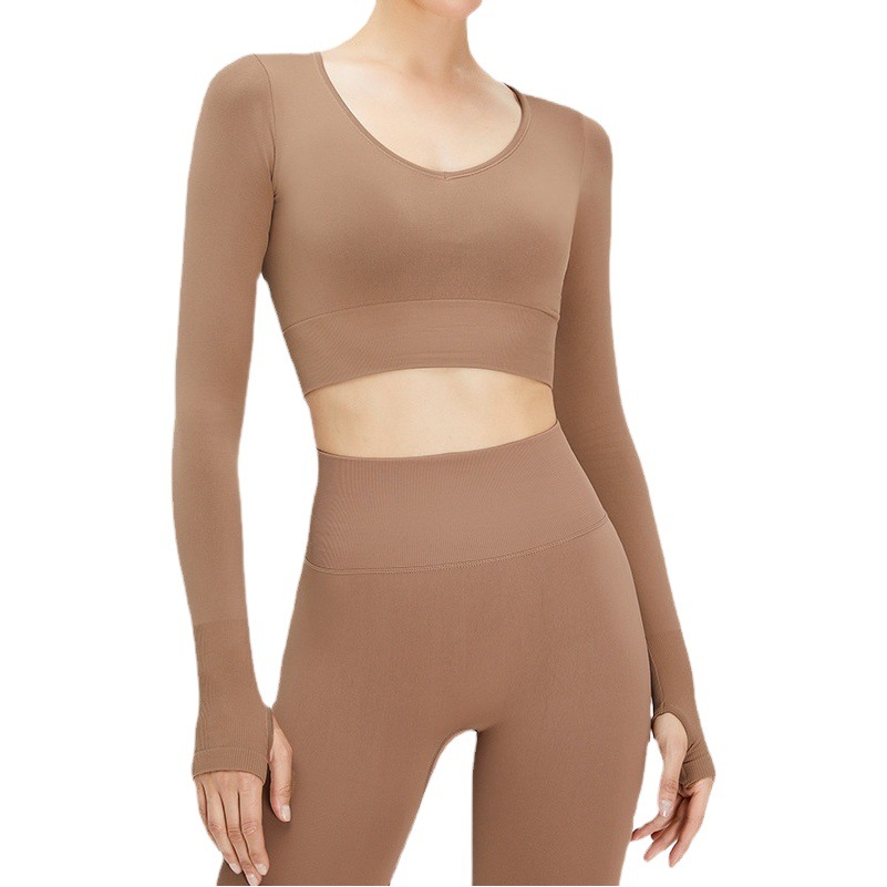 Liquidación, sin devoluciones ni cambios: Camiseta de manga larga, top deportivo elástico de tacto suave, ropa de yoga sexy con cuello en V para mujer.