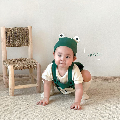 24 spring and summer new Korean style jumpsuit ins style small frog shaped suspender belt baby bag fart overalls