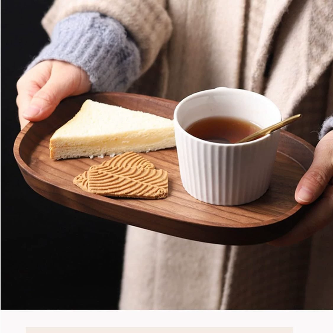 Японский эллиптический поднос акация деревянный хлеб тарелка фруктовая тарелка кофейная закуска послеобеденный чай тарелка