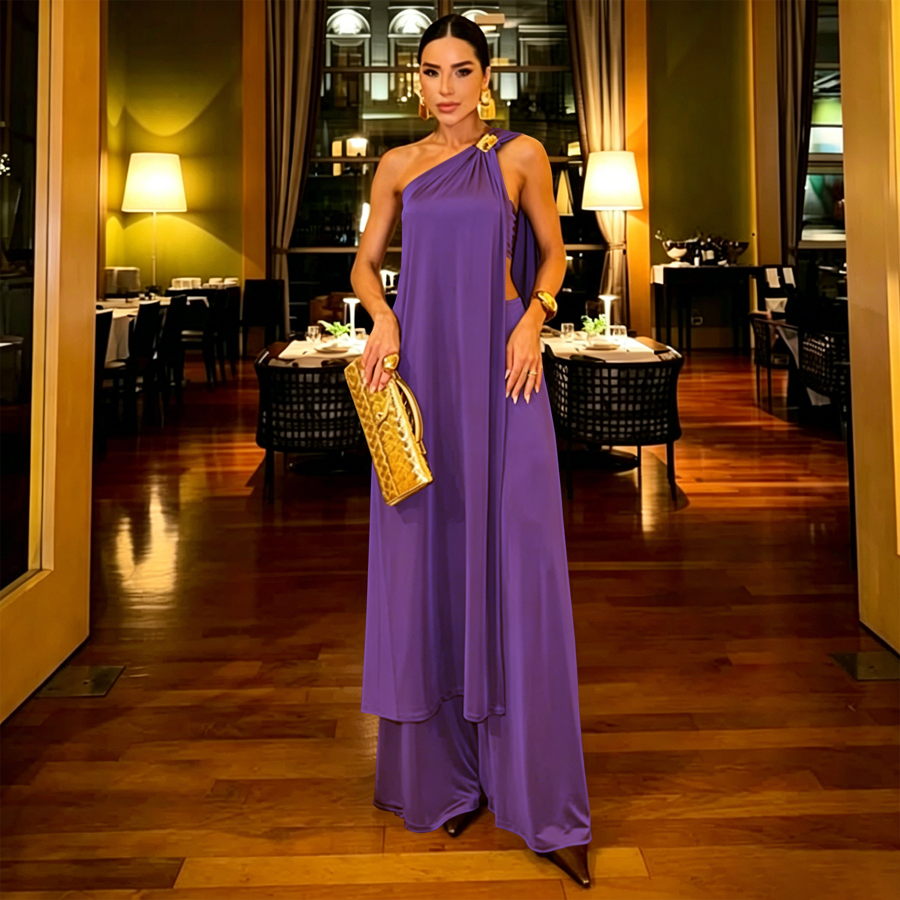 Summer Women's Long Loose Top And Solid Color Trousers Set American Fashion_ecoleips.com