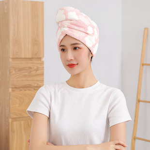 Creative Thickened Water Absorbent Coral Fleece Cloud Printing Dry Hair Cap Fine Fiber Double Layer Shower Cap Dry Hair Towel
