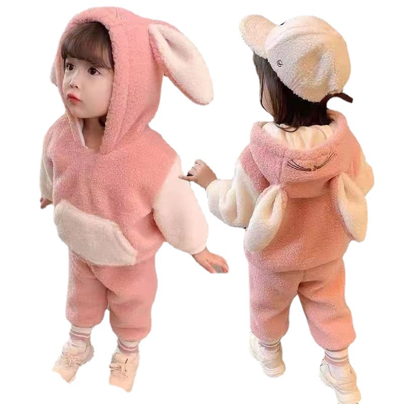Girls' Suit Sports Girl Baby Winter Fashionable Children's Thickened Casual Plush Sweater Two Piece Set_voghion.com
