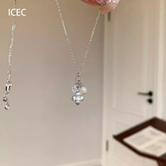 宫廷风四叶花拉丝珍珠项链女复古高级感小众锁骨链轻奢风简约颈链