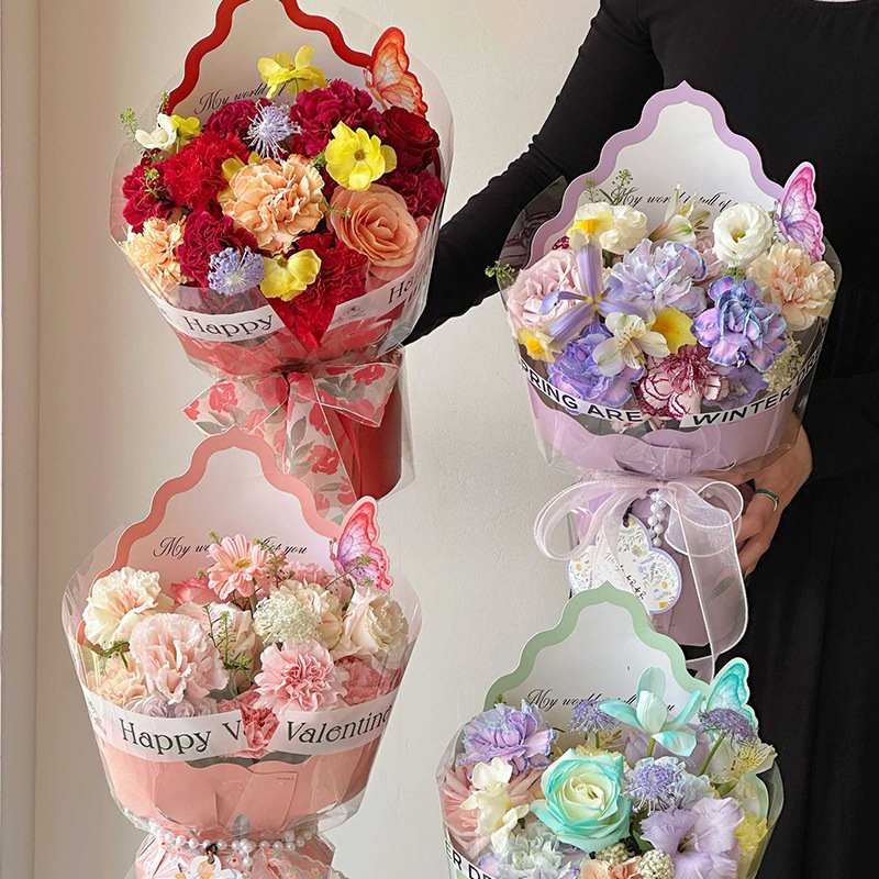 Qisejin nuevo producto mariposa voladora borde ondulado pieza moldeada engrosada DIY embalaje de flores hecho a mano floristería embalaje floral