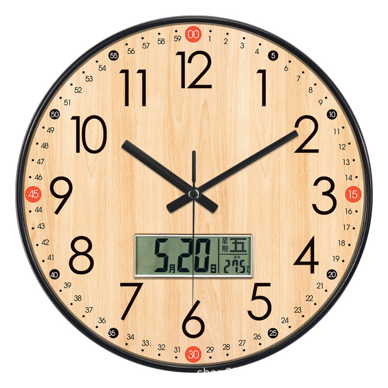 Reloj de pared creativo estilo nórdico - Con display de temperatura y calendario - Silencioso - Para sala de estar y dormitorio - Diseño atmosférico