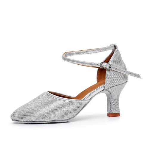 Female adult Latin dance shoes Modern soft sole practice dancing shoes Bag toe medium high heel ballroom dance summer dance shoes