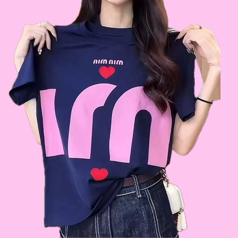 Модная брендовая дизайнерская футболка с короткими рукавами и буквенным принтом для женщин, лето 2024, новый облегающий универсальный топ для похудения, топ большого размера