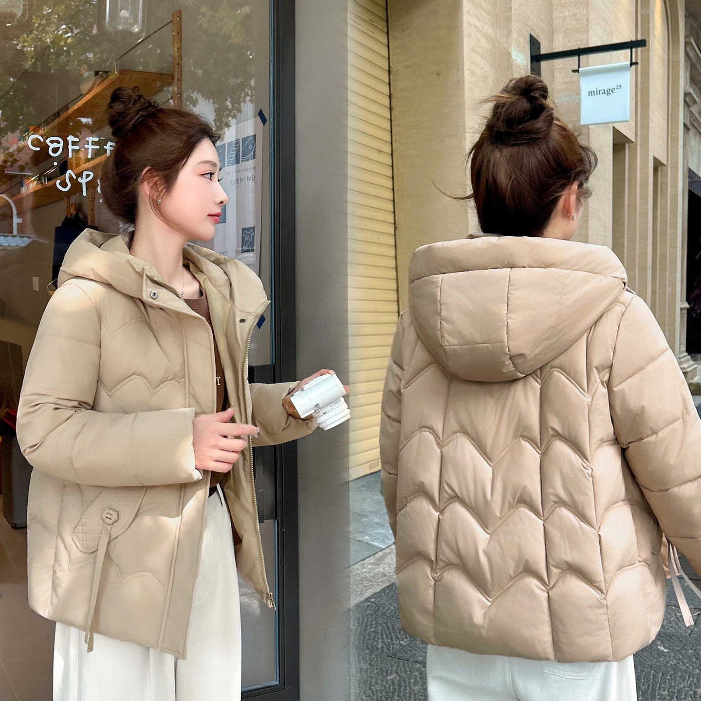 2025 nueva ropa de invierno de pluma de algodón mujer corto estilo extranjero grueso chaqueta de algodón chaqueta de moda con capuchón de madres image 6