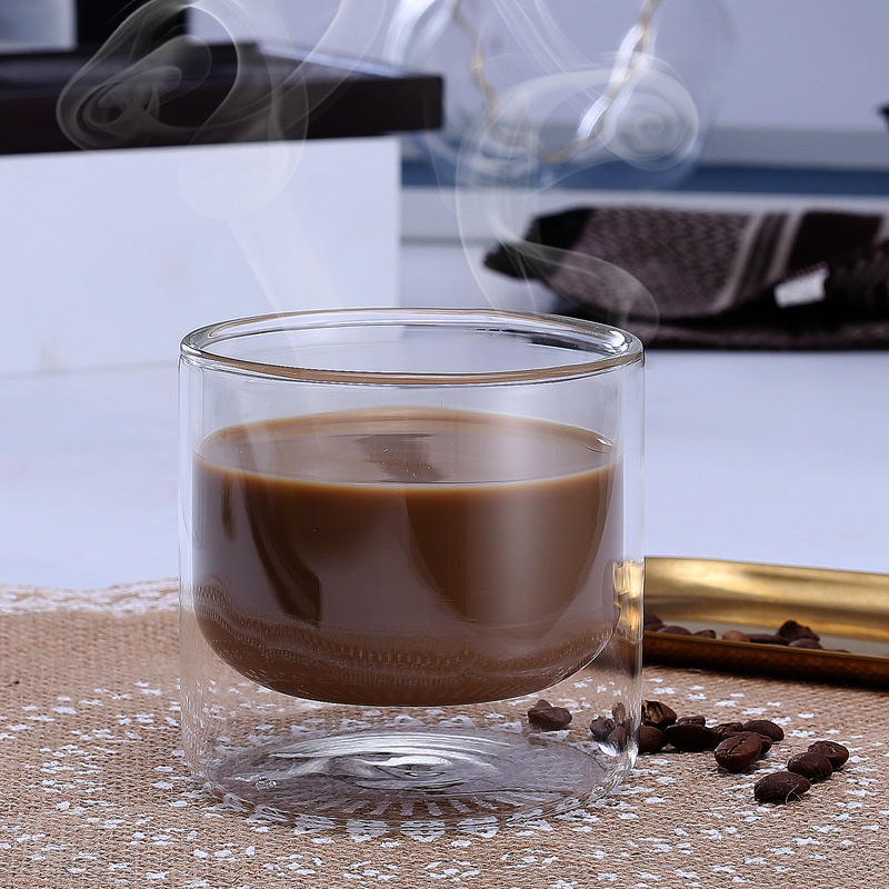 Vidrio de borosilicato transparente de doble capa de la taza del desayuno hogar de vidrio transparente de la cocina taza de leche taza de jugo