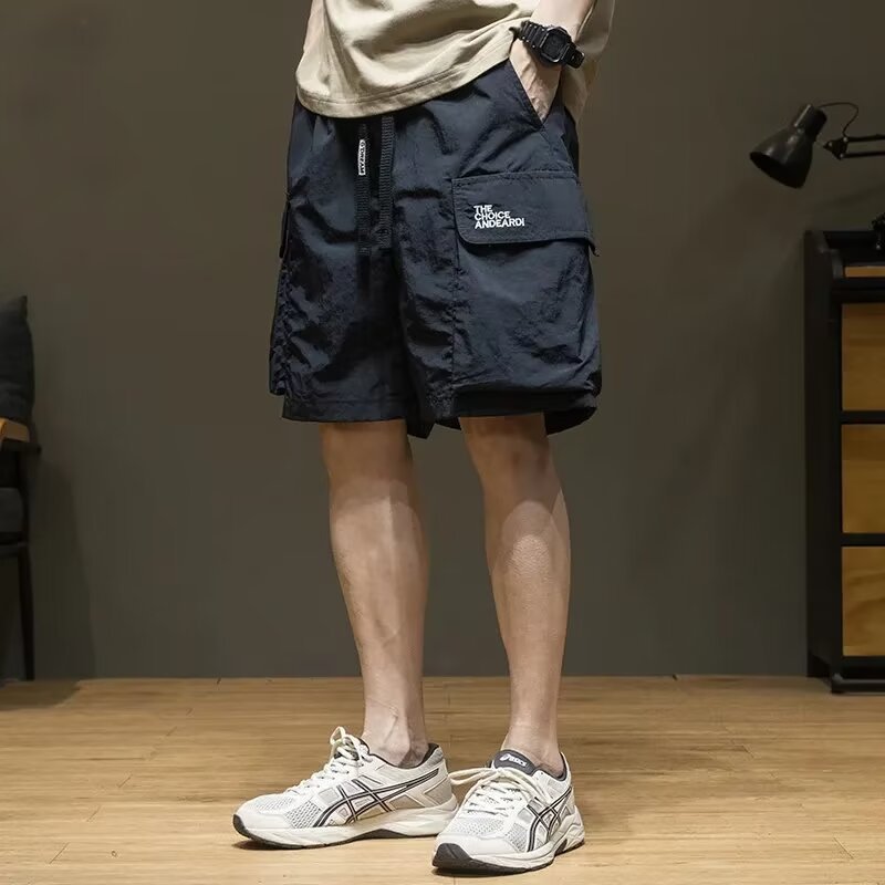 Japanese-Style Functional Large Pocket Cargo Shorts for Men, Summer Trendy Retro Versatile Loose Sports Casual Knee-Length Shorts