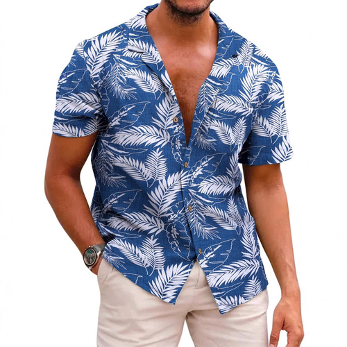 Summer 3D printed short-sleeved flower shirt, men's retro Hawaiian beach casual loose men's large size shirt