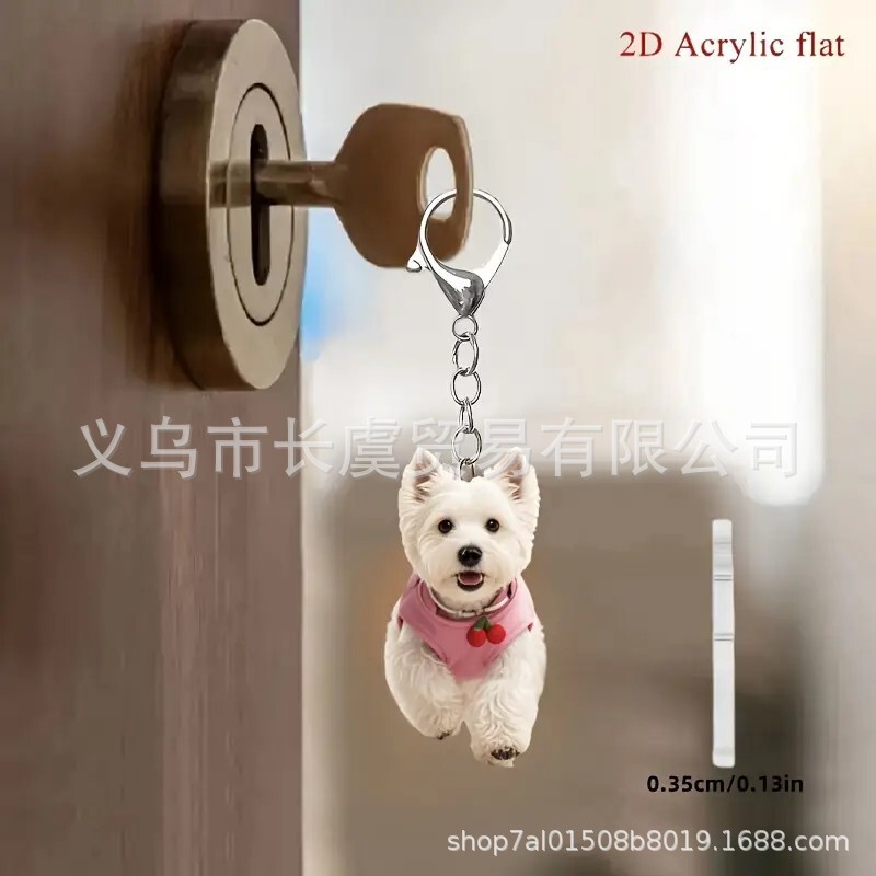 Cute West Highland White Terrier Acrylic Keychain Pendant Backpack Flat Ornament Car Rearview Mirror Pendant