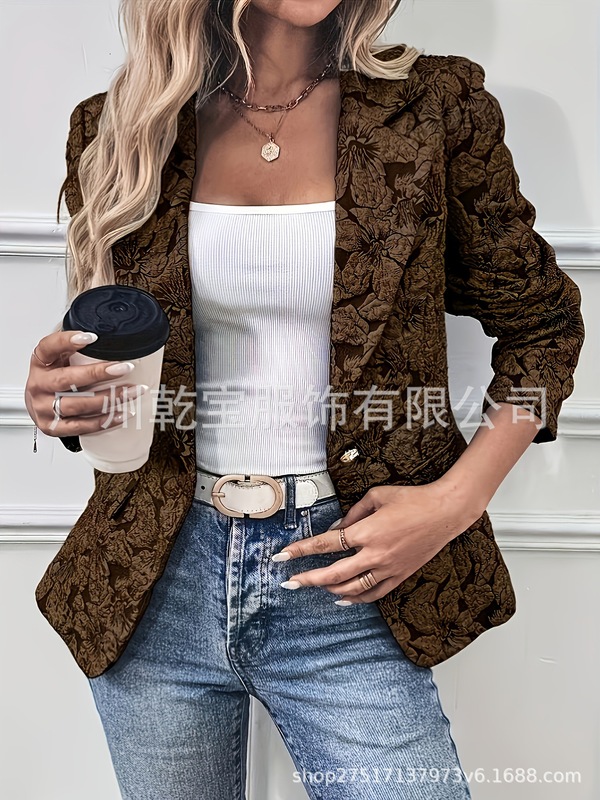 2025新款跨境外贸欧美女装复古数码印花小西装短外套修身西服外套|undefined