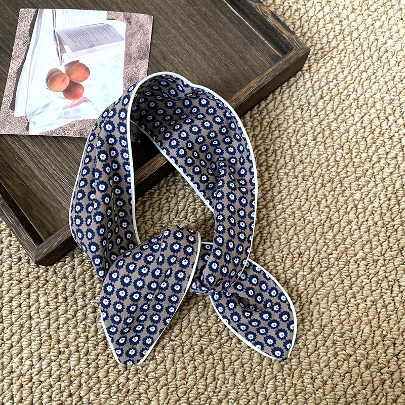 Pañuelo a cuadros Pañuelo de seda largo de algodón para mujer verano nuevo estilo pequeño estampado accesorios de todo fósforo bufanda de cuello correa para el cabello atado