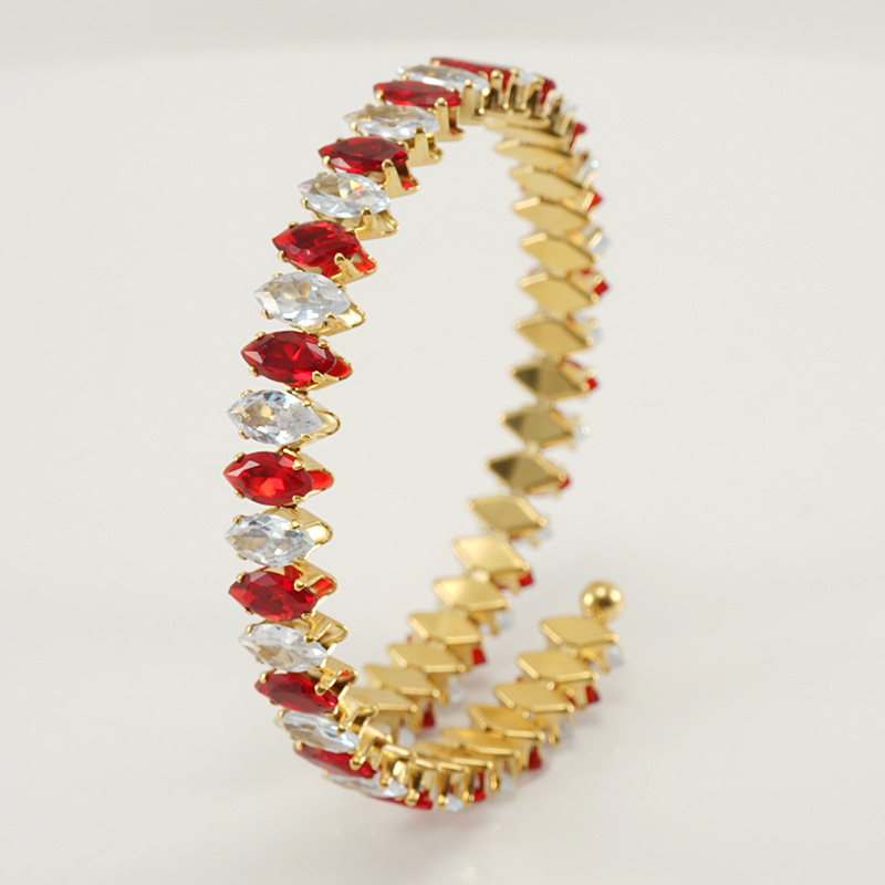 Zircon Inlay Material Streetwear Solid Color Stainless Steel Inlay Zircon Bangle