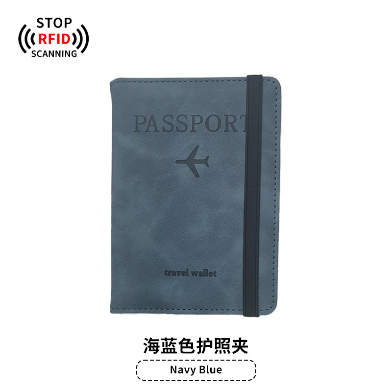 Cubierta de pasaporte con correa azul marino