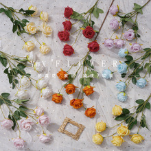 简约欧式6头长枝玫蕾仿真玫瑰酒店餐厅装饰套装人造假花跨境外贸