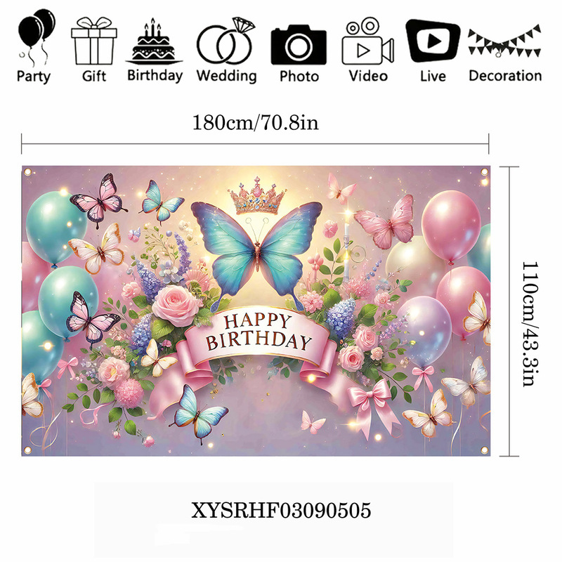 跨境新款生日快乐背景布横幅装饰节日派对氛围场景布置用品旗帜|undefined