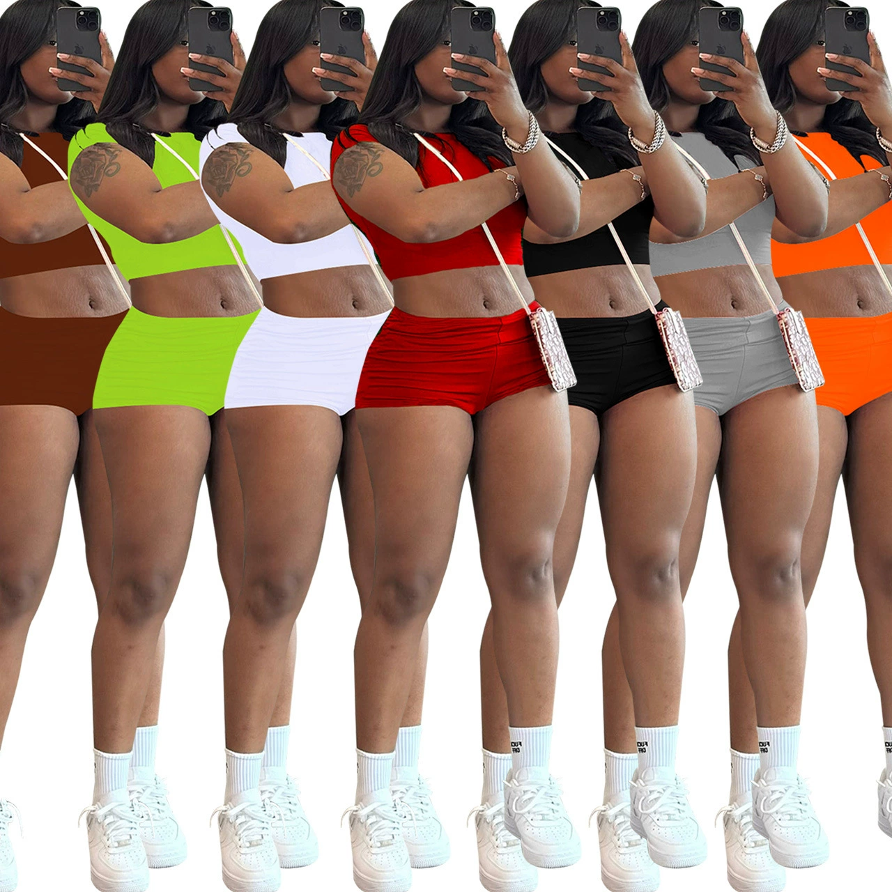 3153 Европейский и Американский трансграничный Amazon AliExpress Летняя женская одежда сплошной цвет обтягающий короткий топ шорты