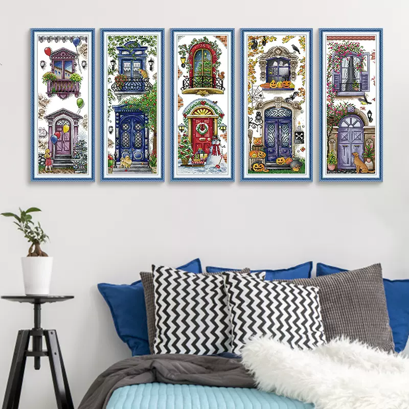 NKF新款 十字绣线绣风景系列 阳台系列 DIY刺绣 材料批发一件代发