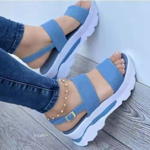 Summer Plus Size Women's Wide Strap One Strap Sweet Style Thick Sole Slope Heel Sandals