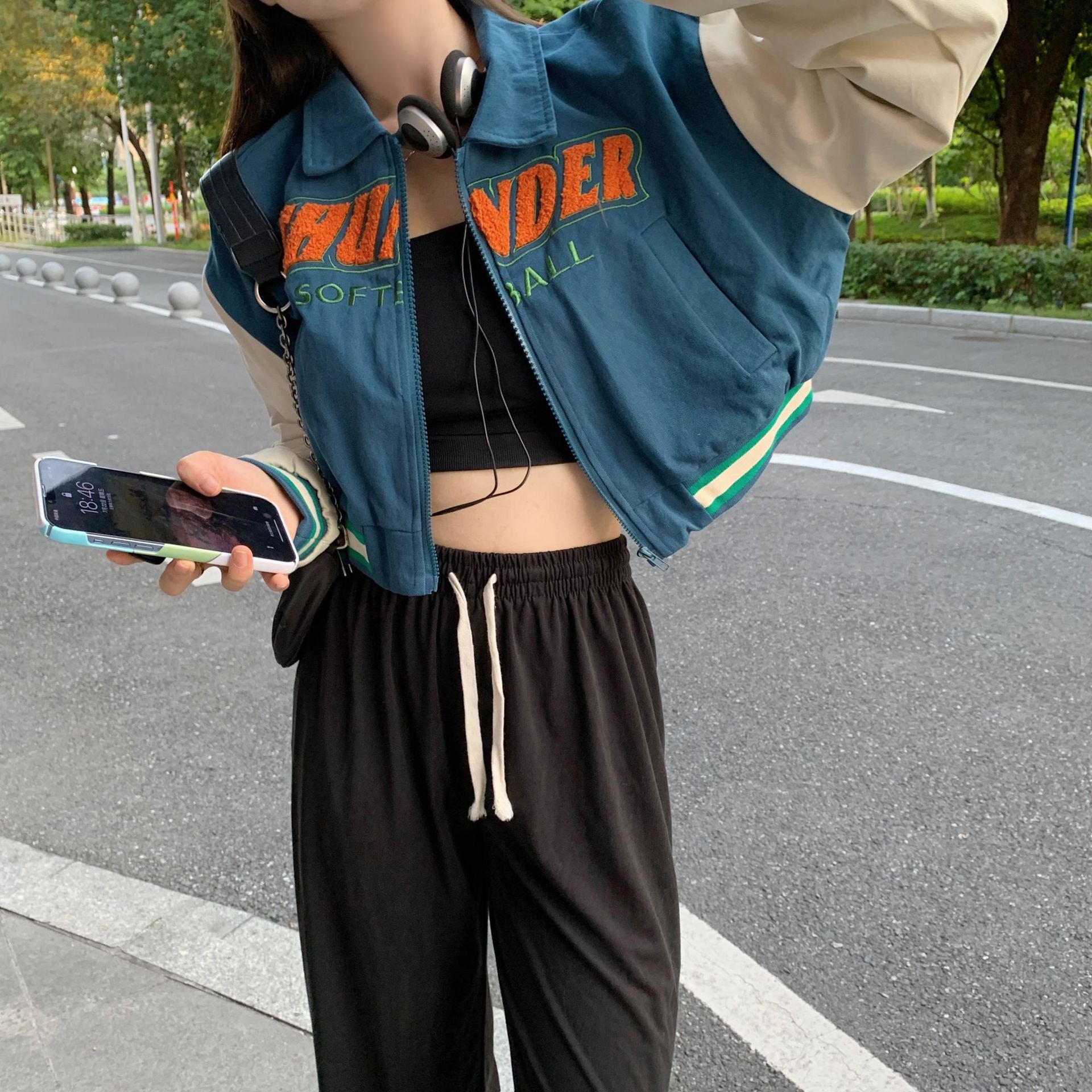 外贸虾皮美式复古辣妹短款vintage棒球服设计感小众夹克长袖外套