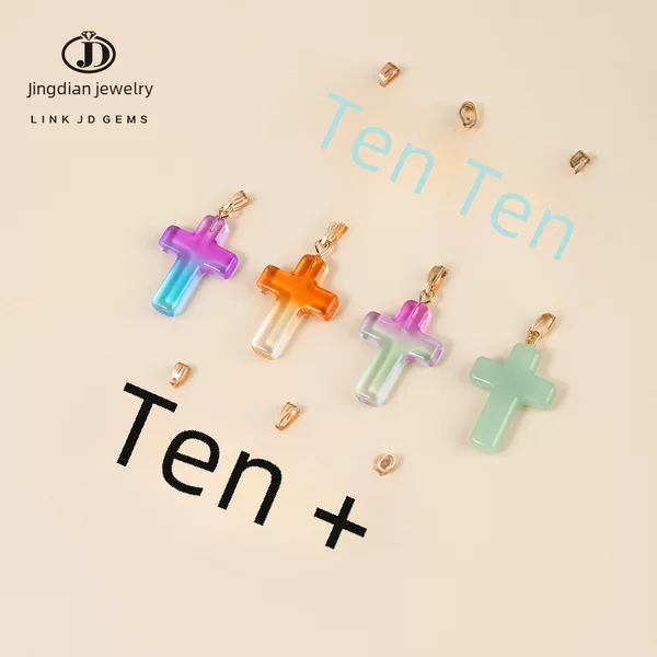 Jingdian Jewelry Glazed Cross Pendant diy Necklace Accessories Glass Jade Jewelry Bracelet Pendant Wholesale