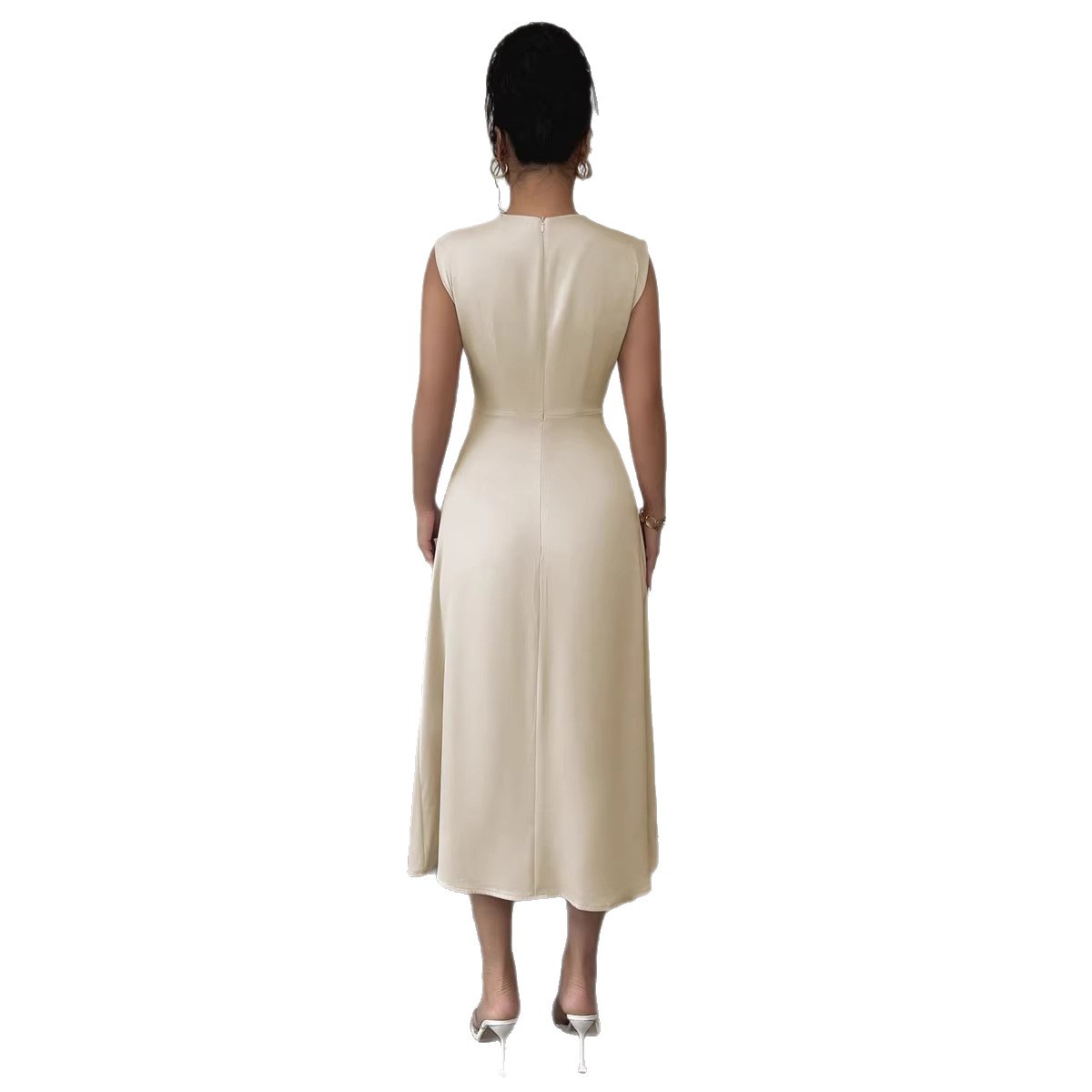 Women's Clothing Women's Stylish Mid-Length Satin Dress Summer A-Line Pleated For Formal & Casual For Women_ecoleips.com