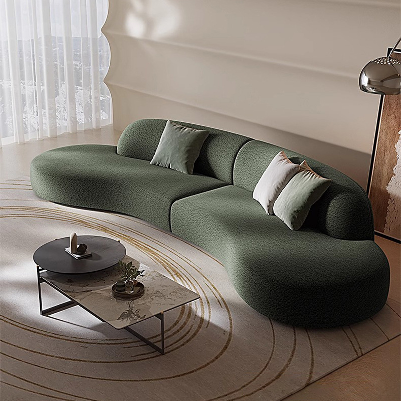Arena de cuero real moderna simple sofá de sala de estar semi-circular pequeño tipo de casa de alta gama diseñador de viento crema sofá curvo