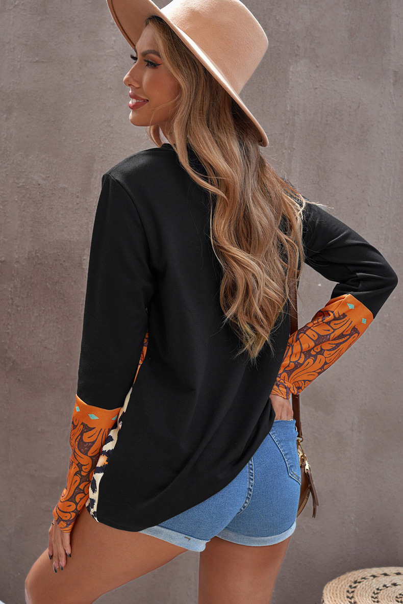 print long-sleeved round neck T-shirt nihaostyles wholesale clothing NSQSY87020