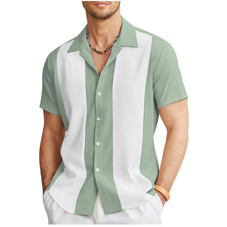 Cross-Border Hawaiian Shirts Summer Short-Sleeved Men's Beach Striped Print Foreign Trade Men's Short-Sleeved Clothing Wholesale