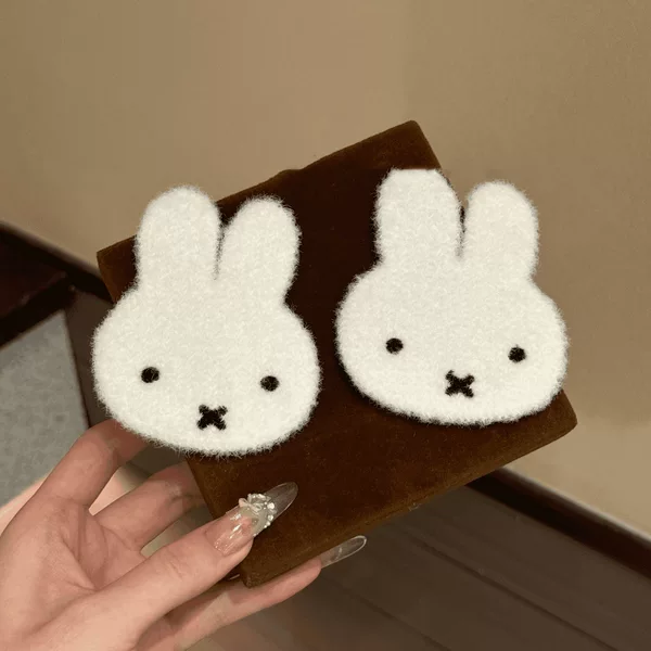 White Miffy Rabbit Velcro Cute Plush Cartoon Hair Clip Sweet Girl Forehead Bangs Hair Accessory