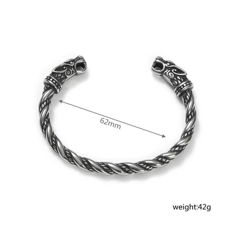 Men's Nordic Viking Dragon Head Open Bracelet Silver Style_voghion.com