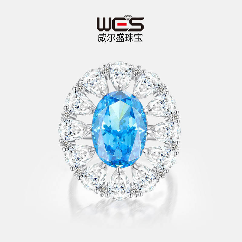 Wilsheng 2022 nuevo S925 plata en forma de huevo aguamarina anillo de hielo flor corte alto carbono diamante anillo de moda de lujo
