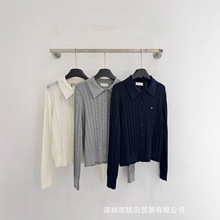 深圳南油正确高版本MM家25秋装新款微标翻领长袖针织开衫羊毛上衣
