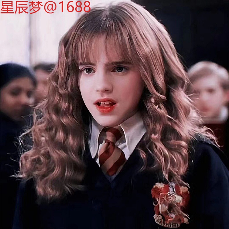 Christmas Wig for Women Hermione Cos Long Curly Hair Retro Air Bangs Corn Perm Wool Curls Fluffy Full Headgear