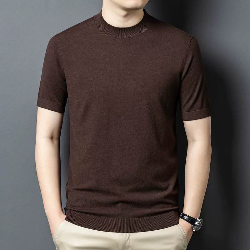 Demi-season woolen sweater, fashionable universal base shirt, high collar, with sleeve