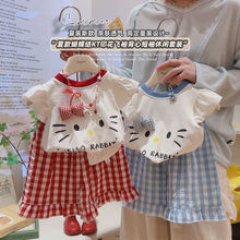 2025新款女童小童飞袖夏季两件套裤婴童短袖舒适衣服洋气